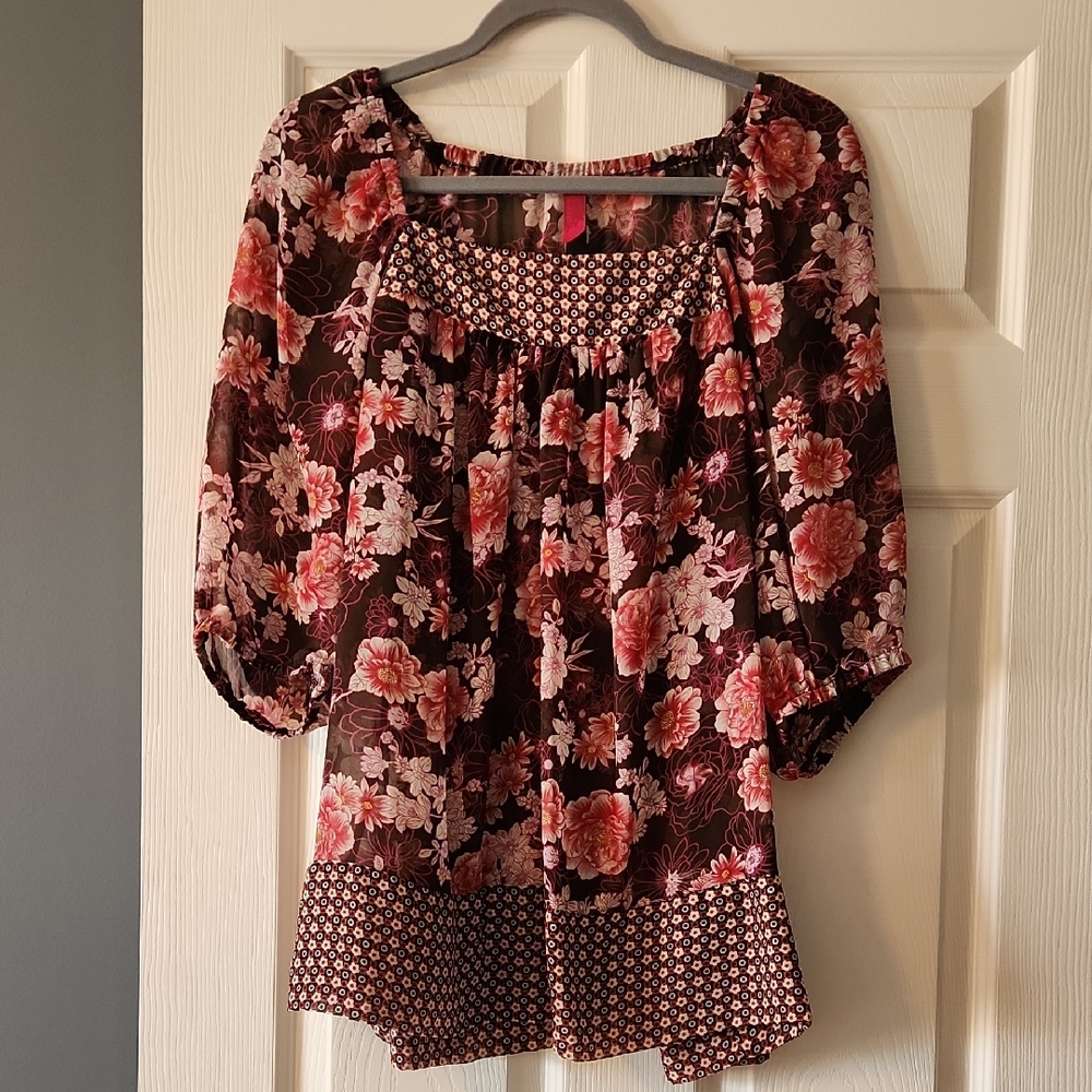 Pure Energy Floral Blouse - Brown and Pink